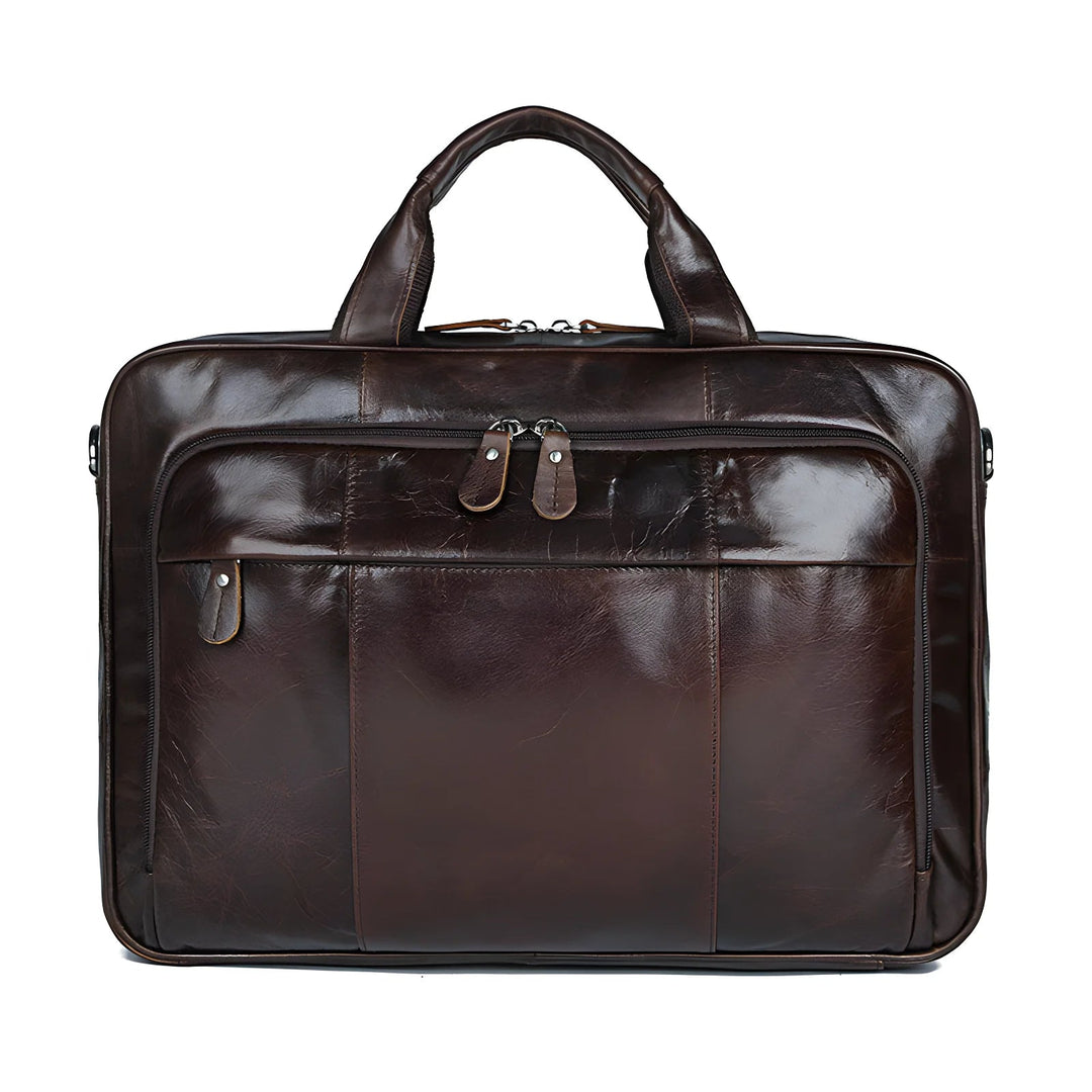 Stylish men's leather briefcase crafted from top grain leather, perfect for modern professionals seeking durability.