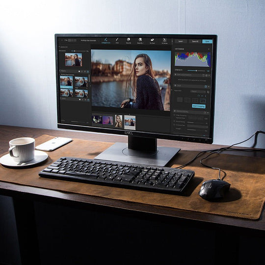 Stylish Leather oversized non-slip mouse/pad work station enhancing productivity on a sleek desktop setup.