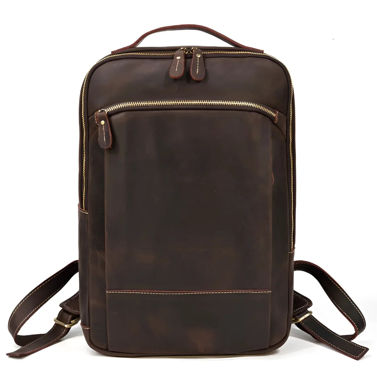 Elegant leather backpack/laptop bag showcasing a sleek design and practical zippers for daily use.