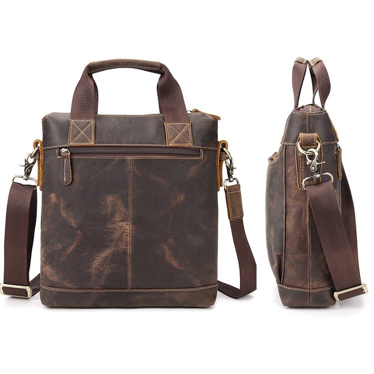 Stylish full leather messenger bag/satchel with adjustable strap and multiple pockets for convenience.