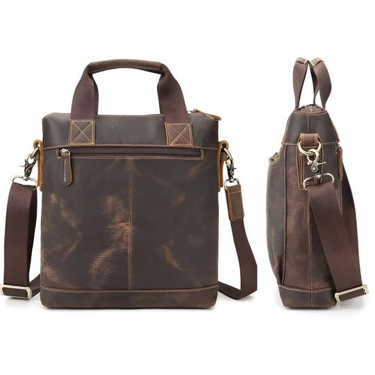 Stylish full leather messenger bag/satchel featuring dual handles and adjustable strap for versatile use.