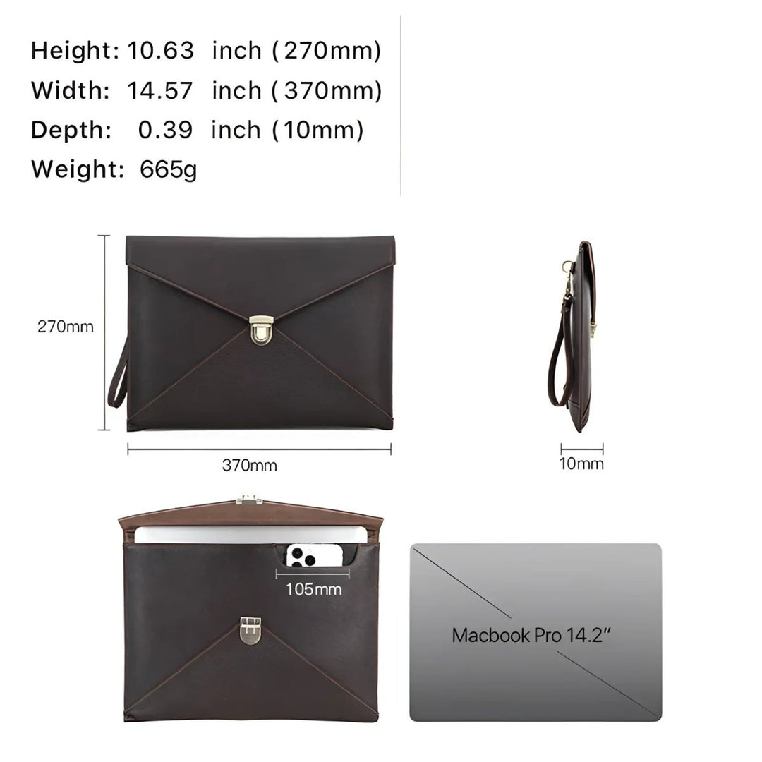 Stylish Leather Laptop Sleeve macbook 13/14 inch, perfect for protecting your device in a sleek design.