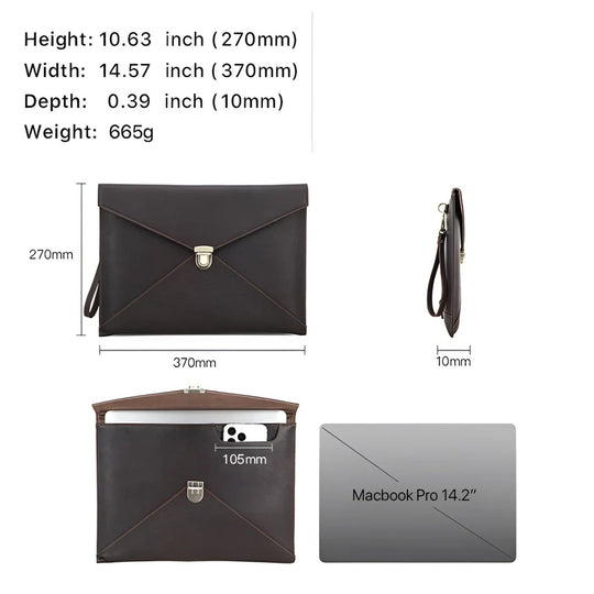 Stylish Leather Laptop Sleeve macbook 13/14 inch, perfect for protecting your device in a sleek design.