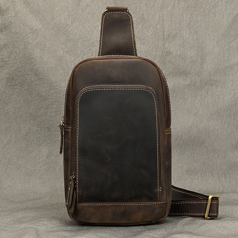 Stylish leather sling bag, The Draeven Verge, perfect for everyday use and travel convenience.