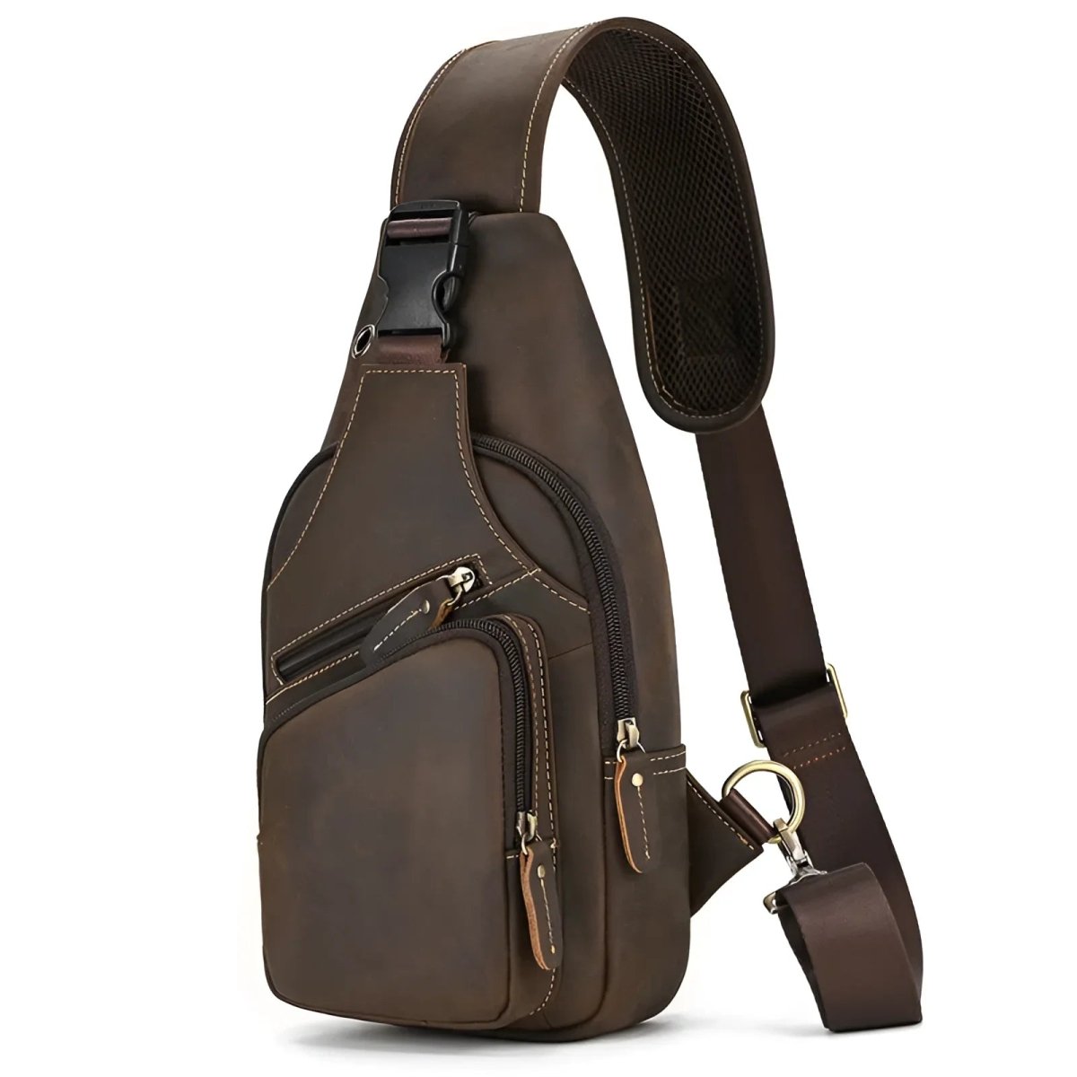 Stylish vintage leather crossbody/sling bag with multiple pockets for convenience and durability. Perfect for everyday use.