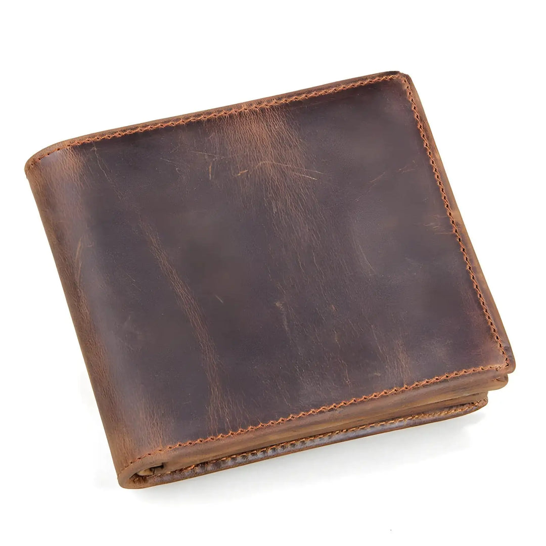 High-quality genuine leather wallet from [Store Name], showcasing rich texture and stylish design.