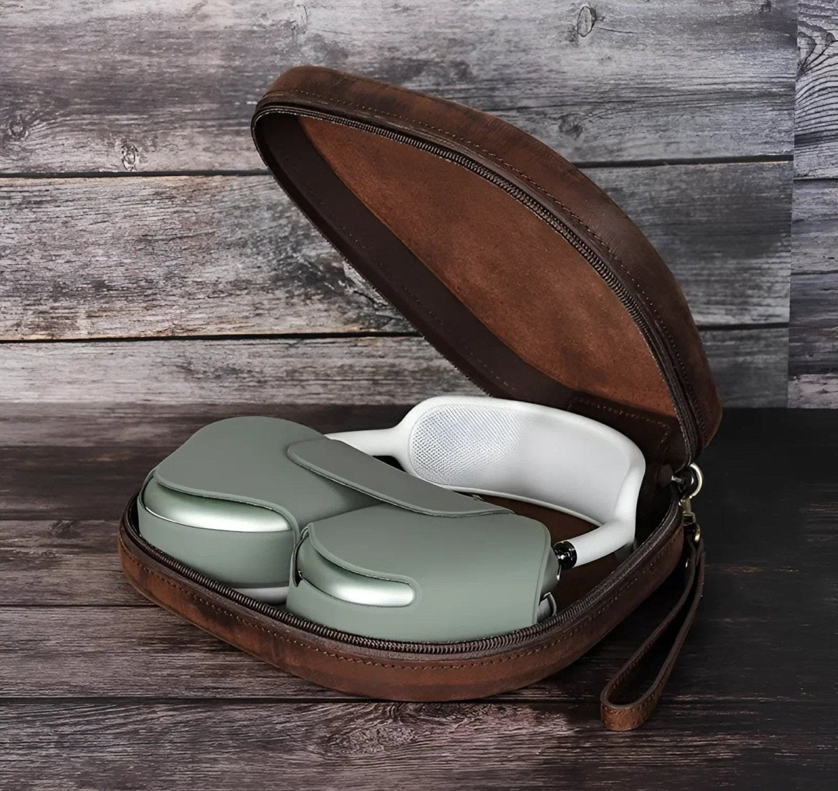 Stylish Apple AirPods Max leather case from Contacts Family, providing durable protection and a sleek design.