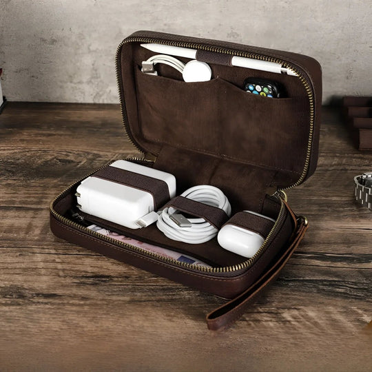 Compact travel cable organizer neatly stores chargers and cables, perfect for on-the-go convenience.