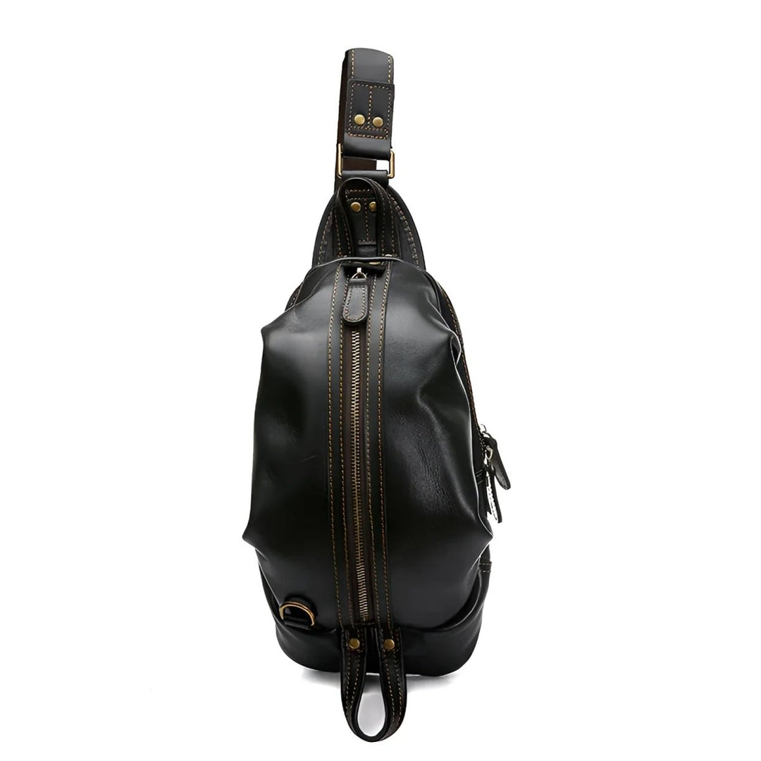 Stylish luxury leather crossbody/slingbag with a sleek design and durable zippers for everyday use.