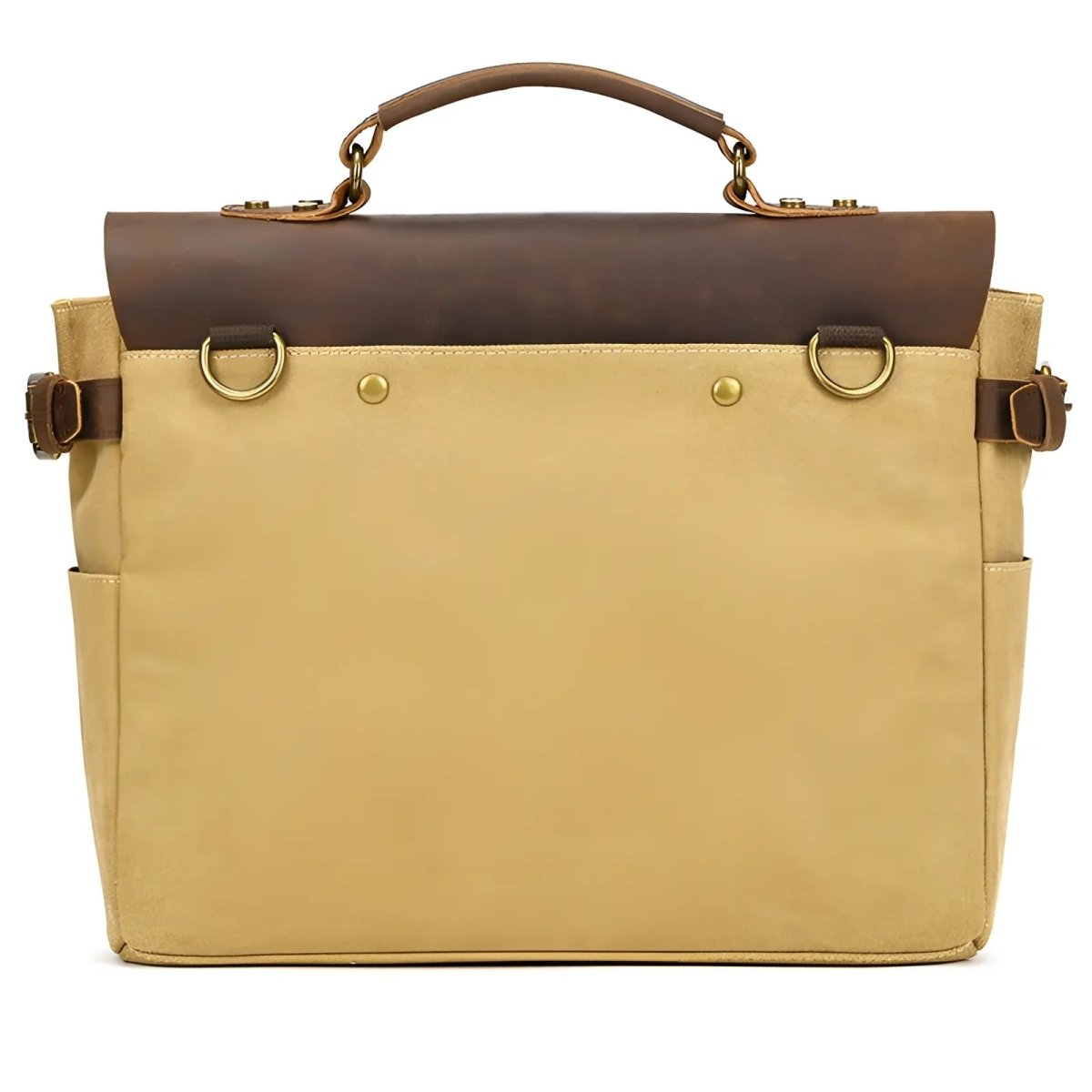 Stylish men's vintage canvas and leather messenger bag with classic design and functional pockets for everyday use.