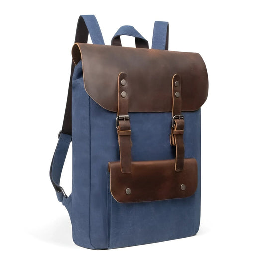 Stylish vintage leather/canvas backpack featuring a chic design and durable materials, perfect for daily adventures.