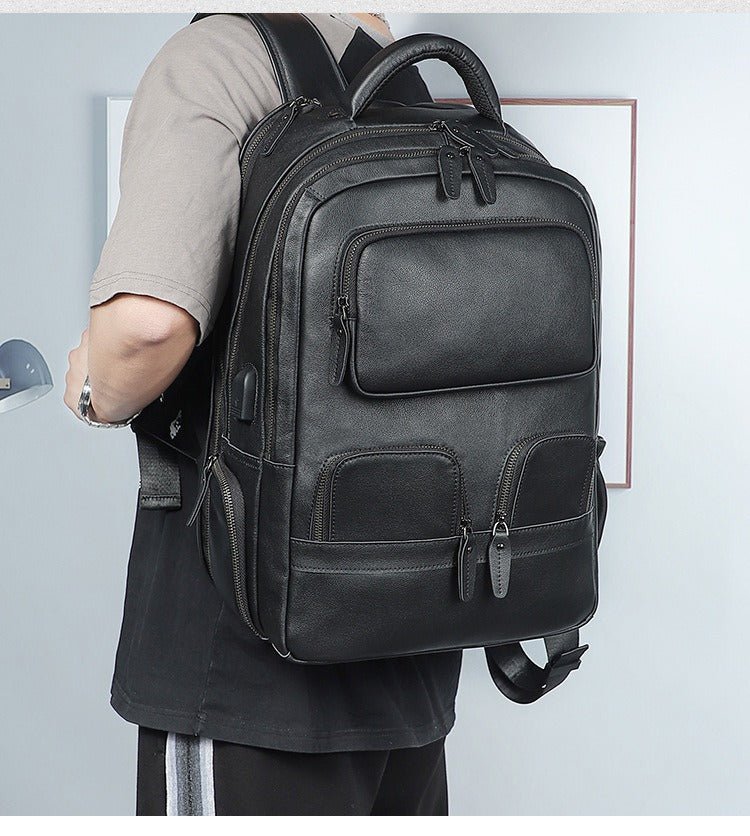 Stylish leather backpack made from genuine crazy horse leather, perfect for work, travel, and daily adventures.