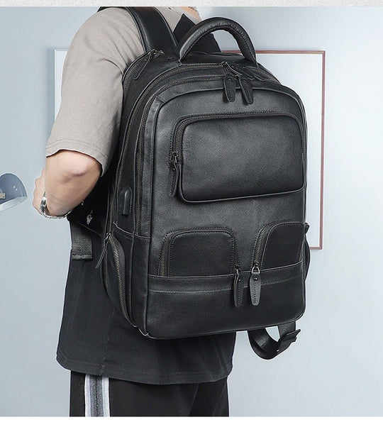 Stylish leather backpack made from genuine crazy horse leather, perfect for work, travel, and daily adventures.