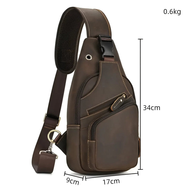 Stylish vintage leather crossbody/sling bag featuring multiple pockets and a comfortable strap for easy carrying.