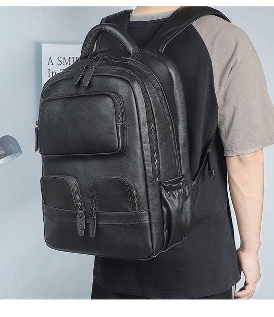 Stylish Leather backpack made from genuine crazy horse leather, perfect for work, travel, and daily adventures.