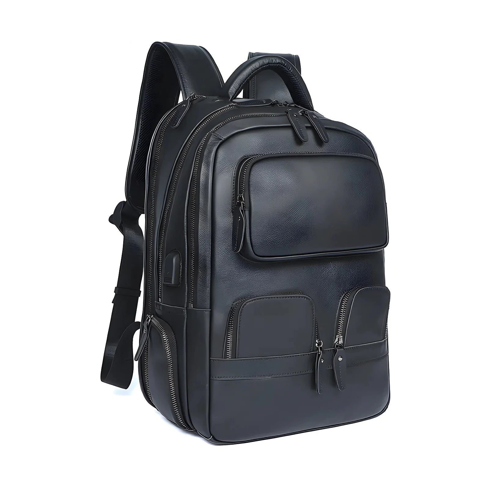 Stylish leather backpack with multiple pockets, perfect for daily use from [Store Name].