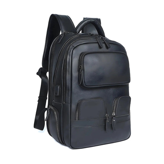 Stylish leather backpack with multiple pockets, perfect for daily use from [Store Name].