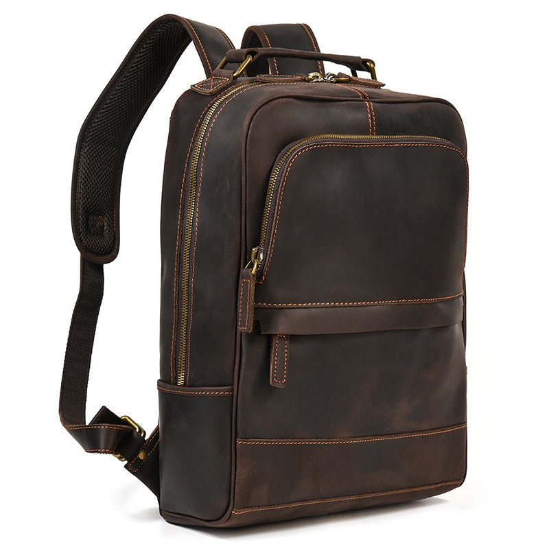 Stylish leather backpack, The Draeven Montark, perfect for everyday use and travel convenience.
