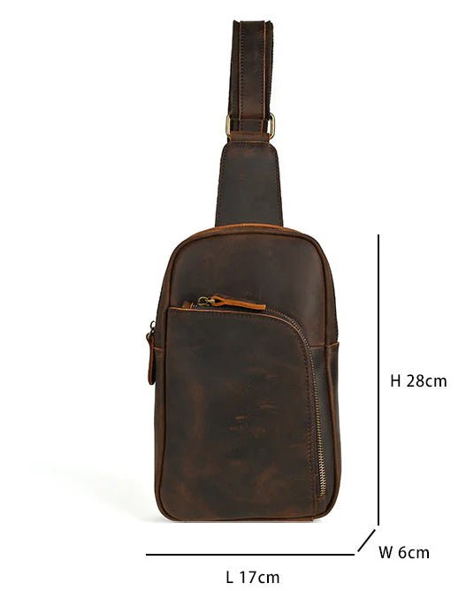 The Corven - Leather Sling Bag in dark brown features adjustable straps and multiple pockets for stylish convenience.