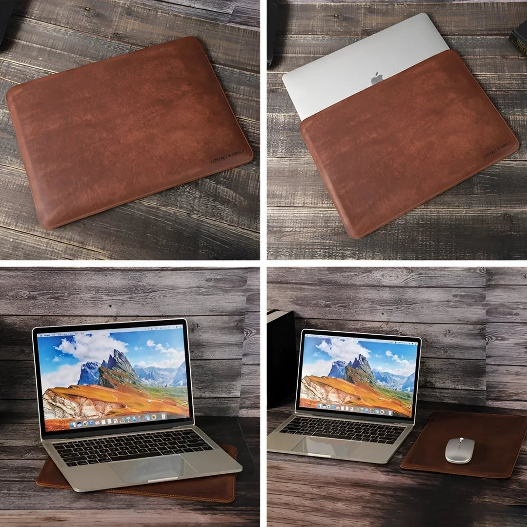 Elegant genuine leather sleeve 13" for stylish laptop protection, perfect for modern professionals.