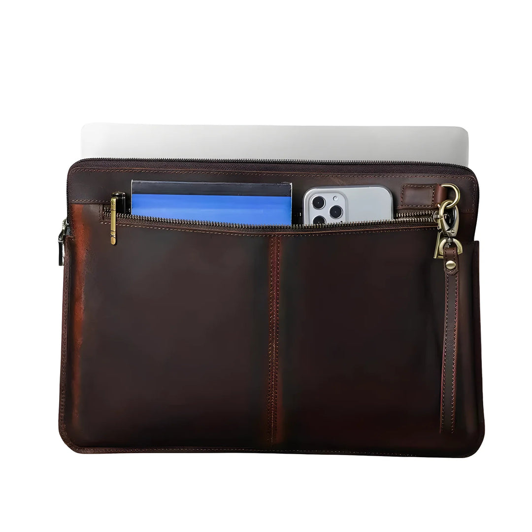Stylish Laptop leather case 16 inch with multiple pockets for storage, perfect for modern professionals.