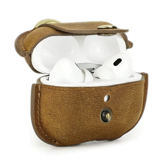 Stylish brown airpod case with AirPods inside, perfect for protection and style from your favorite store.