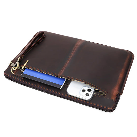 Stylish Laptop leather case 16 inch in rich brown, perfect for protecting your device and accessories.