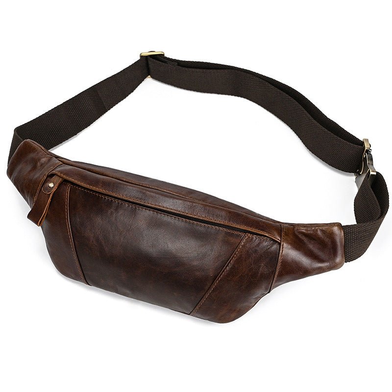 The Draeven Beltpack is a sleek, full-grain leather bag designed for hands-free travel and everyday convenience.
