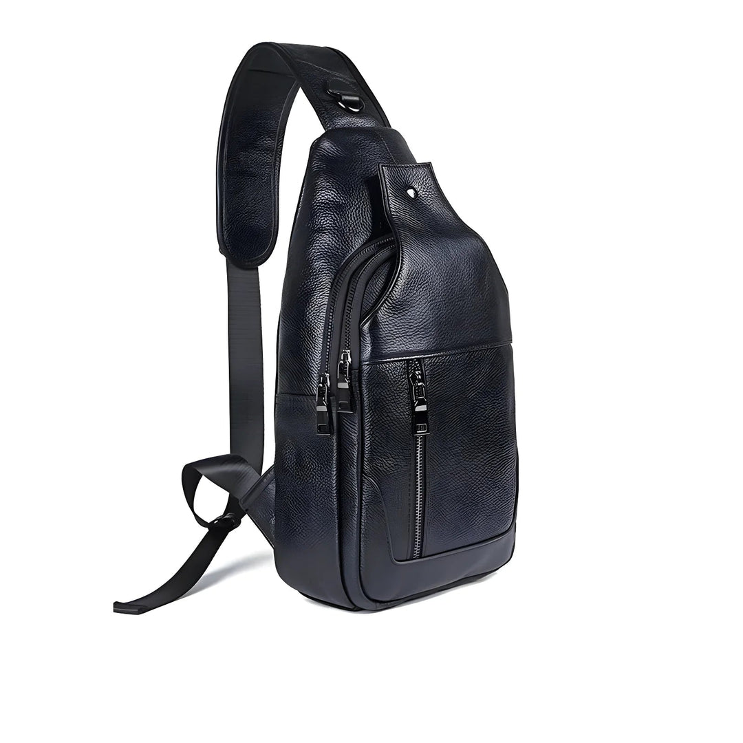 Stylish genuine leather crossbody/sling bag in sleek black, perfect for everyday use. Ideal for modern lifestyles.