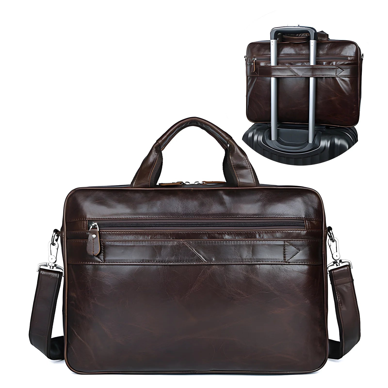 Stylish men's leather briefcase made from top grain leather, perfect for modern professionals.