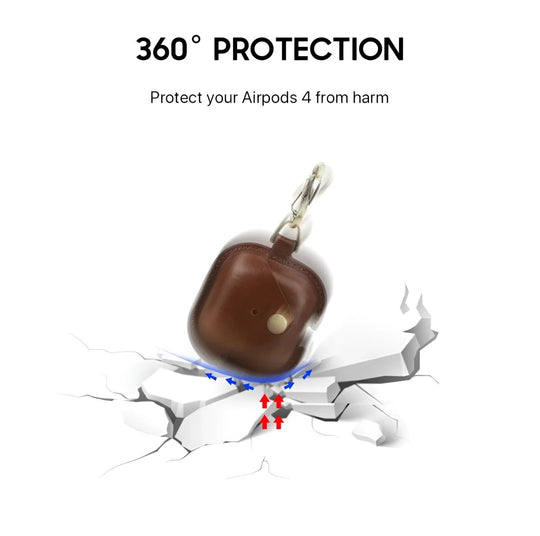 Stylish Airpods 4 leather case offering 360° protection for your earbuds, perfect for everyday use.