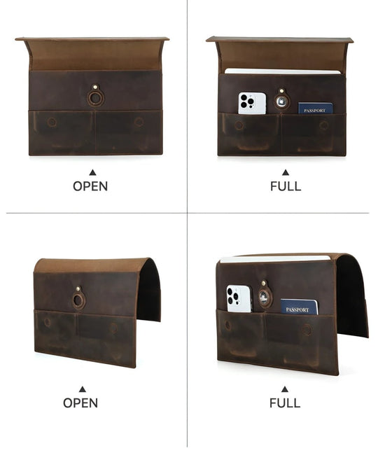 Stylish leather sleeve macbook pro 13.3" with pockets for essentials, perfect for on-the-go organization.