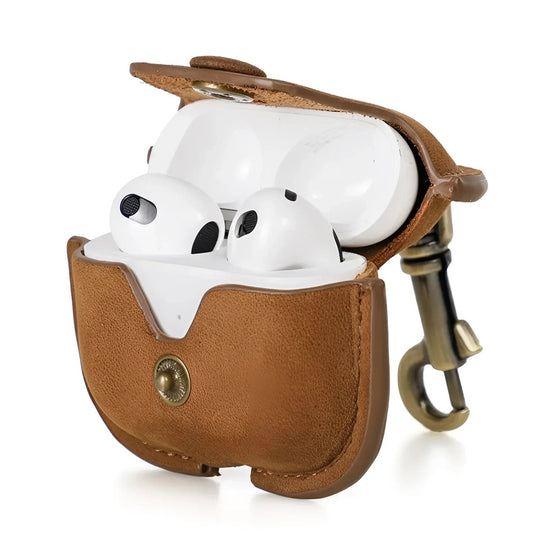 Stylish Airpods 3 leather case in brown, showcasing premium protection and elegant design for your earbuds.
