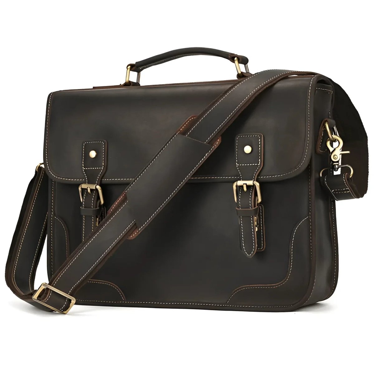 Classic leather laptop/messenger bag featuring a stylish design and durable craftsmanship, perfect for professionals.