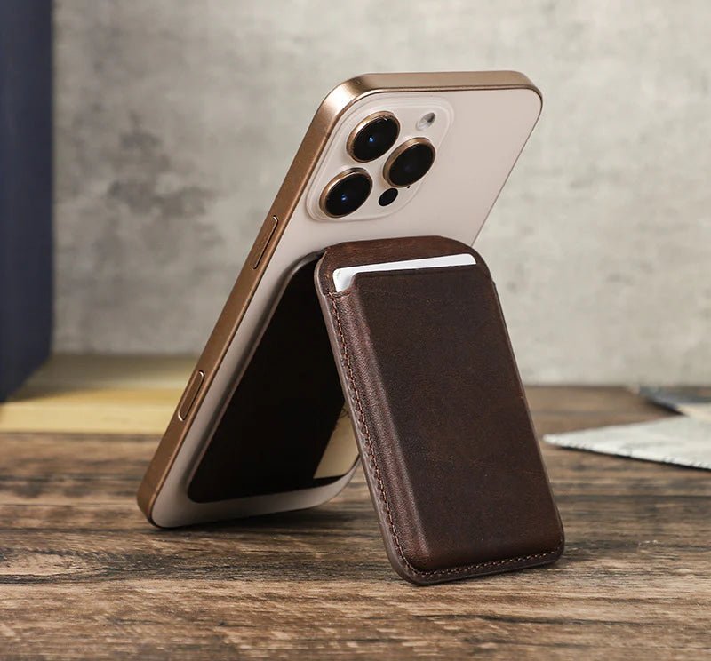 The Valenfold Leather MagSafe Wallet attaches seamlessly to your phone for stylish and convenient card storage.
