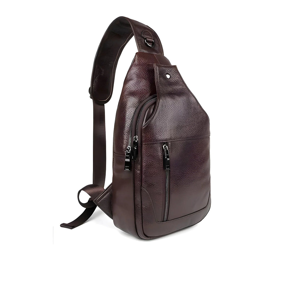Stylish genuine leather crossbody/sling bag in dark brown, perfect for everyday use at [Store Name].
